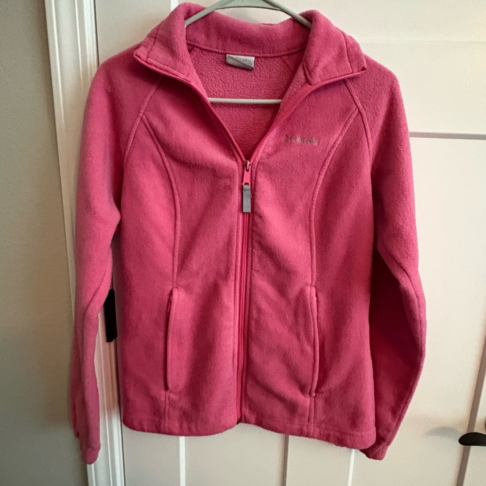 Columbia Jacket Womens Size small Fleece Pink Full Zip Long Sleeve Pockets, fall